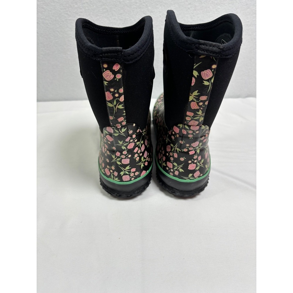 Perfect Storm Cloud Mid Tulip Rain Boots Womens 11 Black Pink Floral Waterproof - Picture 4 of 7